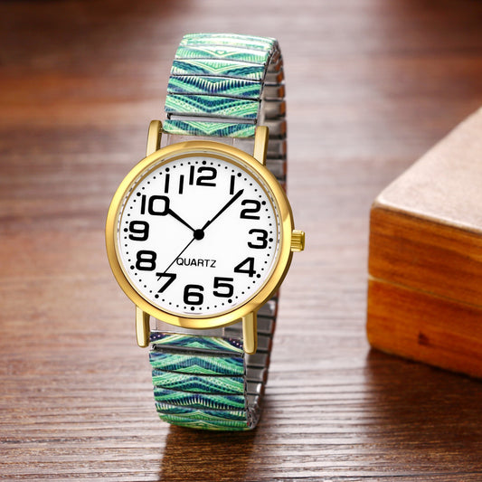 Boniskiss " Verdancy" Women's Boho Printed Elastic Band Wrist Watch