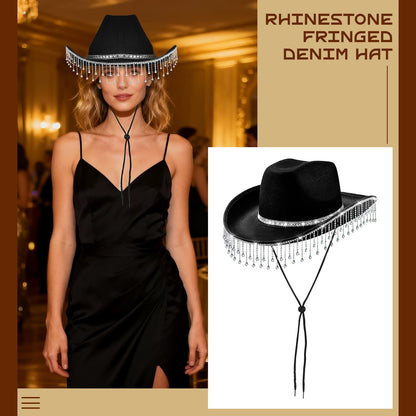 Chapeau de cowgirl disco western à franges et strass - Boniskiss