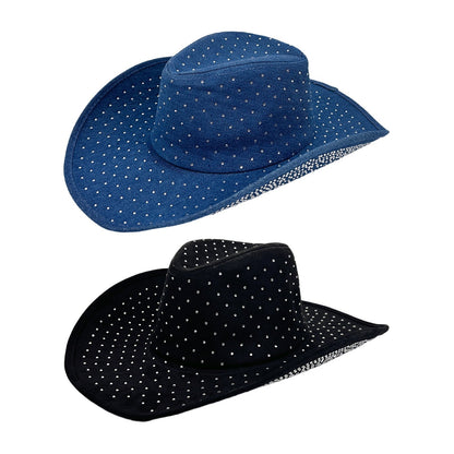 Rhinestone Curved Wide Brim Cowgirl Hat | Size M-L - Boniskiss