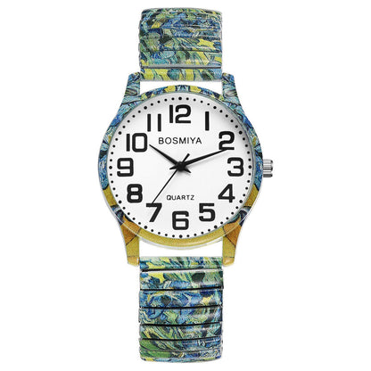 Boniskiss "Iris - Van Gogh " Women's Boho Printed Elastic Band Wrist Watch