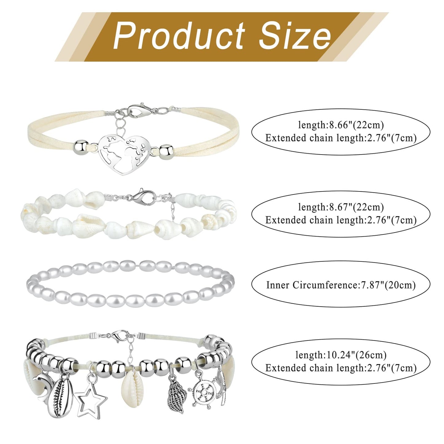 Boniskiss Bohemian Shell Anklets Set - Marine Life Anklets for Holiday Seaside Pool Party