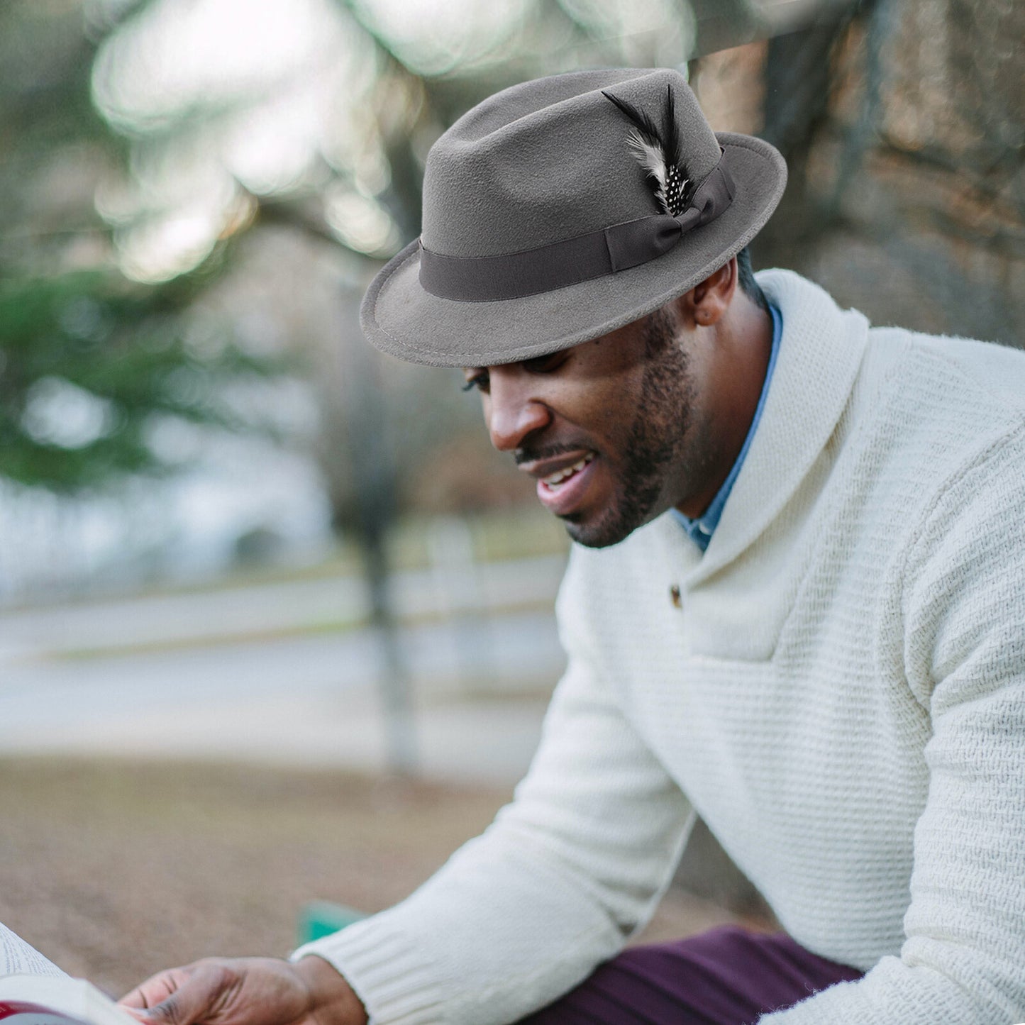 Classic Fedora Hat Short Brim Felt Feather Hat | Size M-L- Boniskiss
