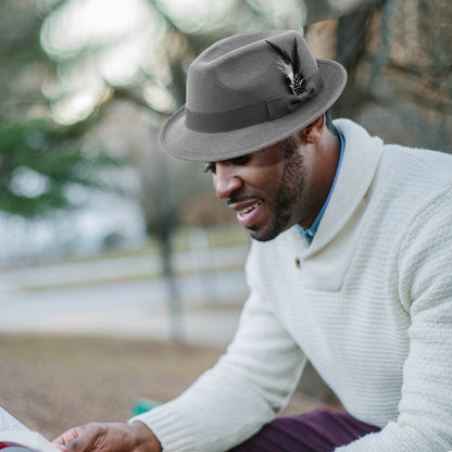 Classic Fedora Hat Short Brim Felt Feather Hat | Size M-L- Boniskiss