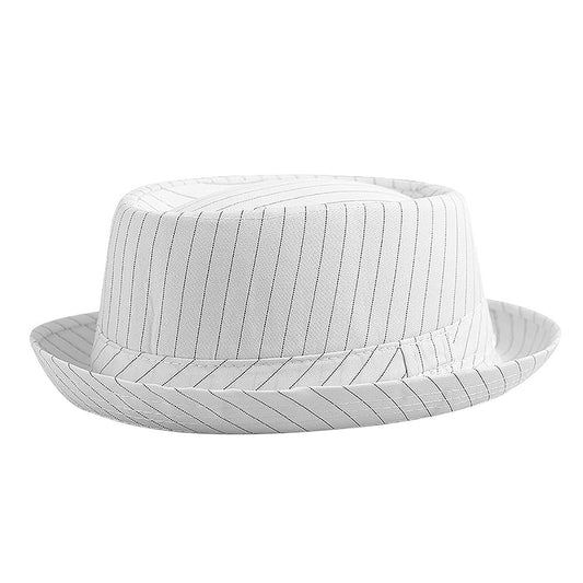 Classic Stripe Pork Pie Fedora Hat Flat Top Bowler Trilby Hat - Boniskiss