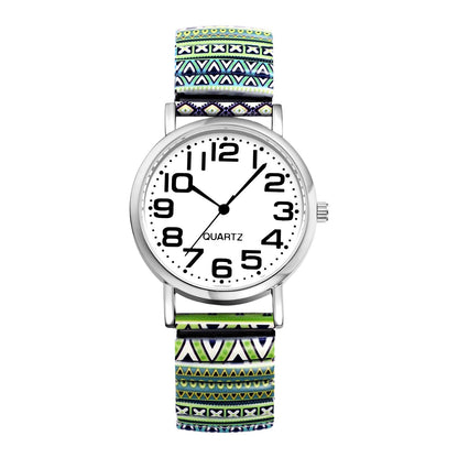 Boniskiss "Evergreen" Women's Boho Printed Elastic Band Wrist Watch