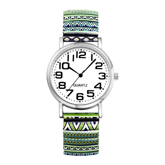 Boniskiss "Evergreen" Women's Boho Printed Elastic Band Wrist Watch