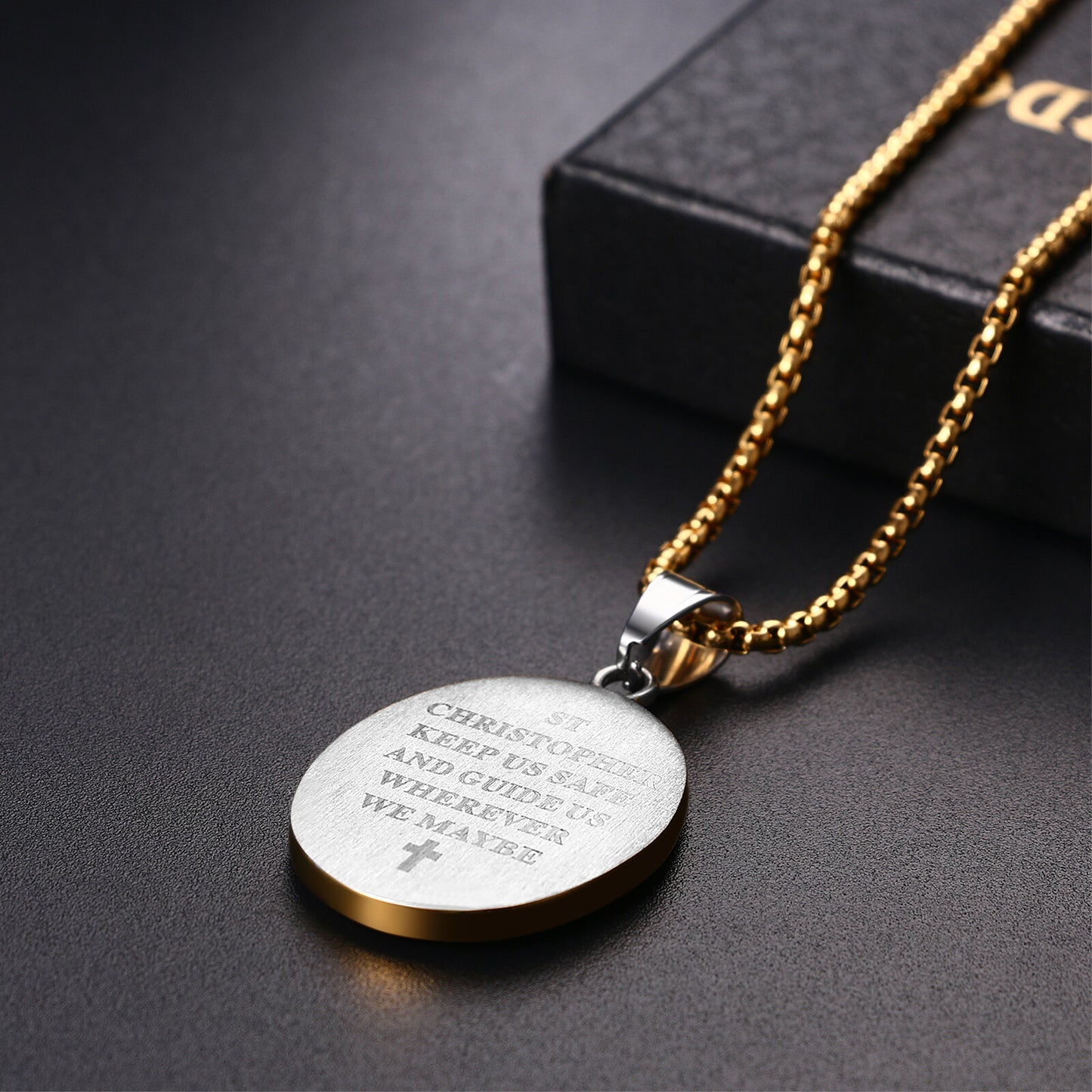 Boniskiss St Christopher Angel Medal Necklace - Traveler Medal Pendant Religious Amulet Necklace for Men