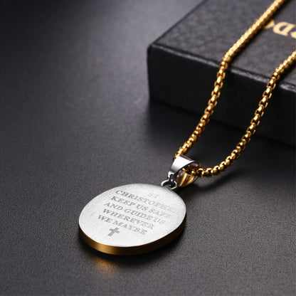 Boniskiss St Christopher Angel Medal Necklace - Traveler Medal Pendant Religious Amulet Necklace for Men