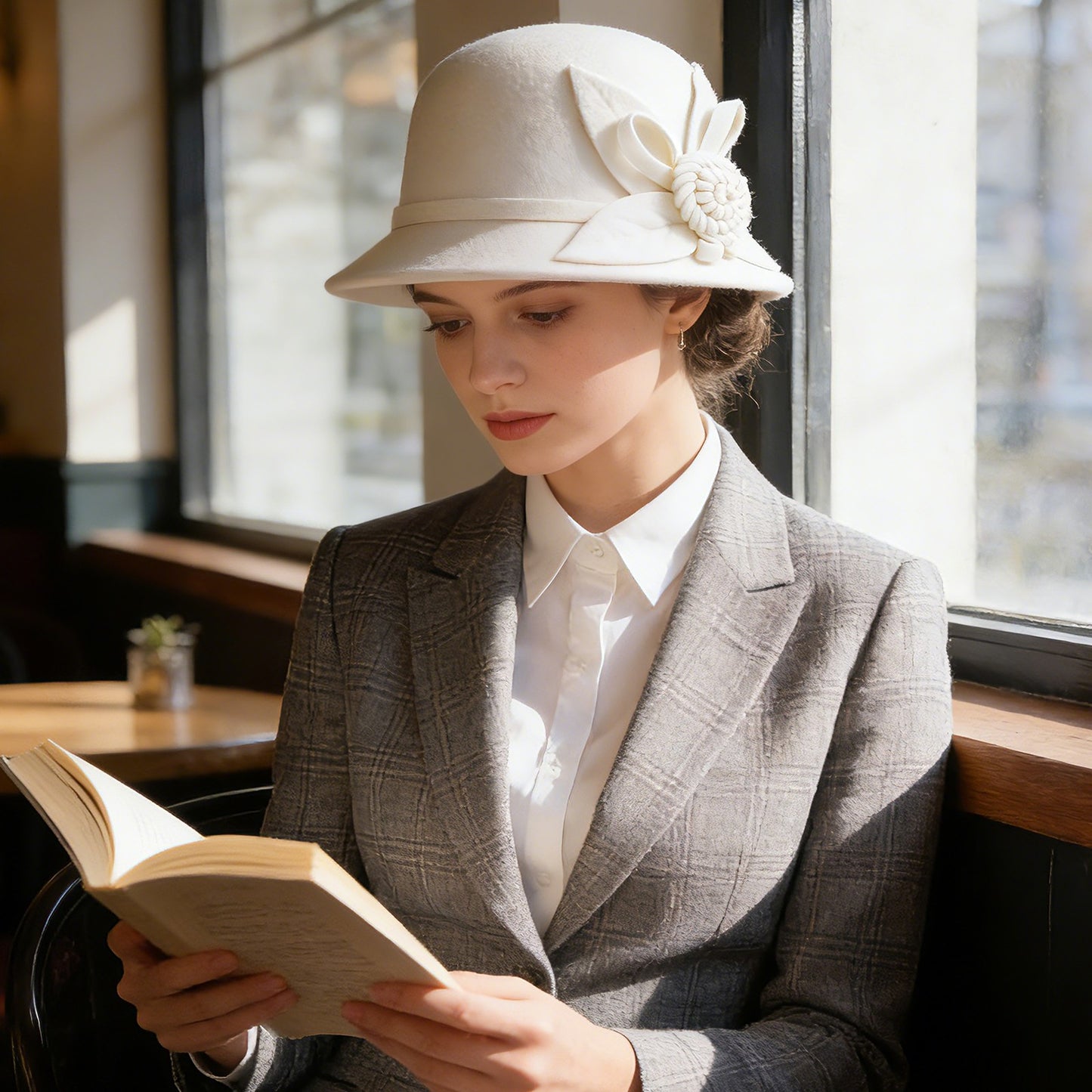 Boniskiss Vintage Elegant Flower Wide Brim Cloche Hat