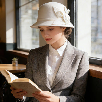 Boniskiss Vintage Elegant Flower Wide Brim Cloche Hat