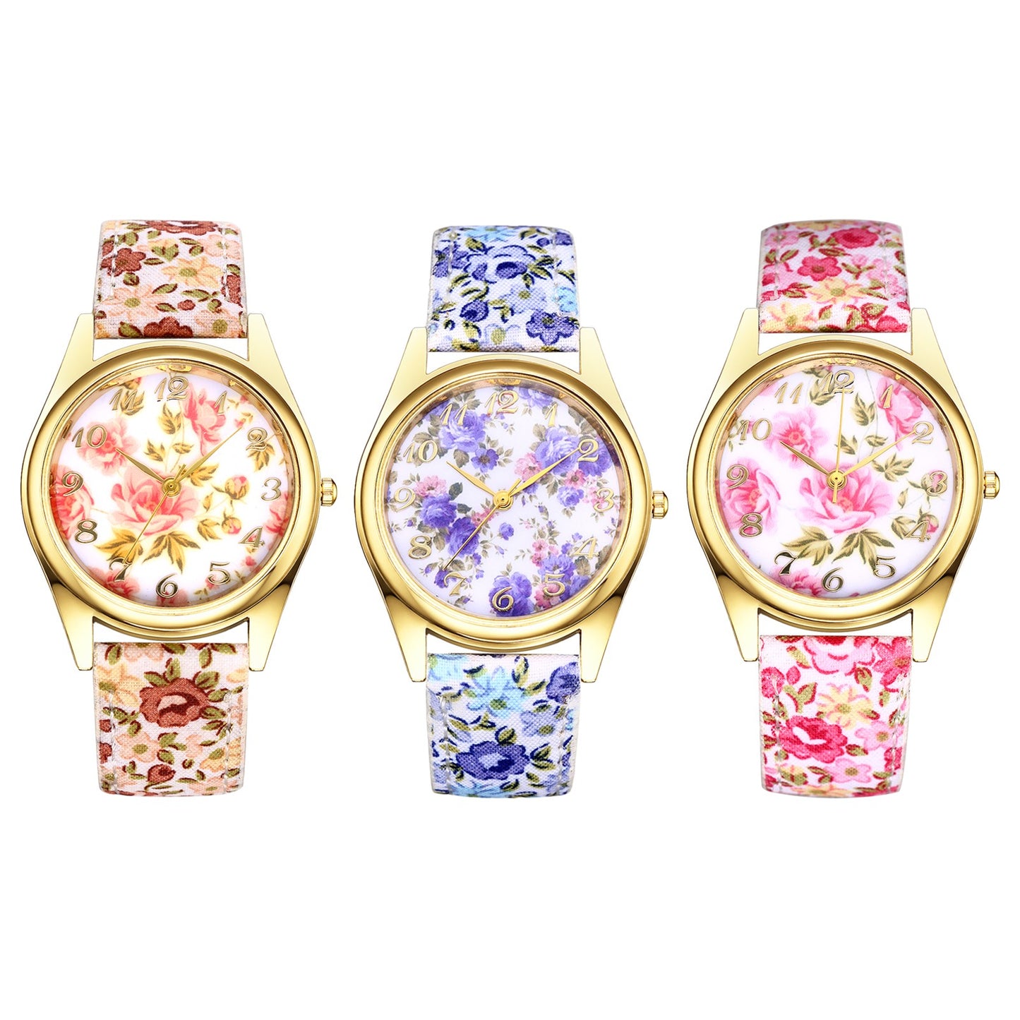 Boniskiss Slim Boho Flower Painting Wrist Watch - Floral Dial PU Band Analog Quartz Wrist Watch