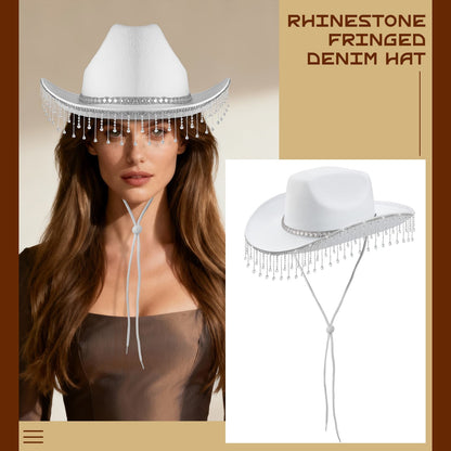 Chapeau de cowgirl disco western à franges et strass - Boniskiss