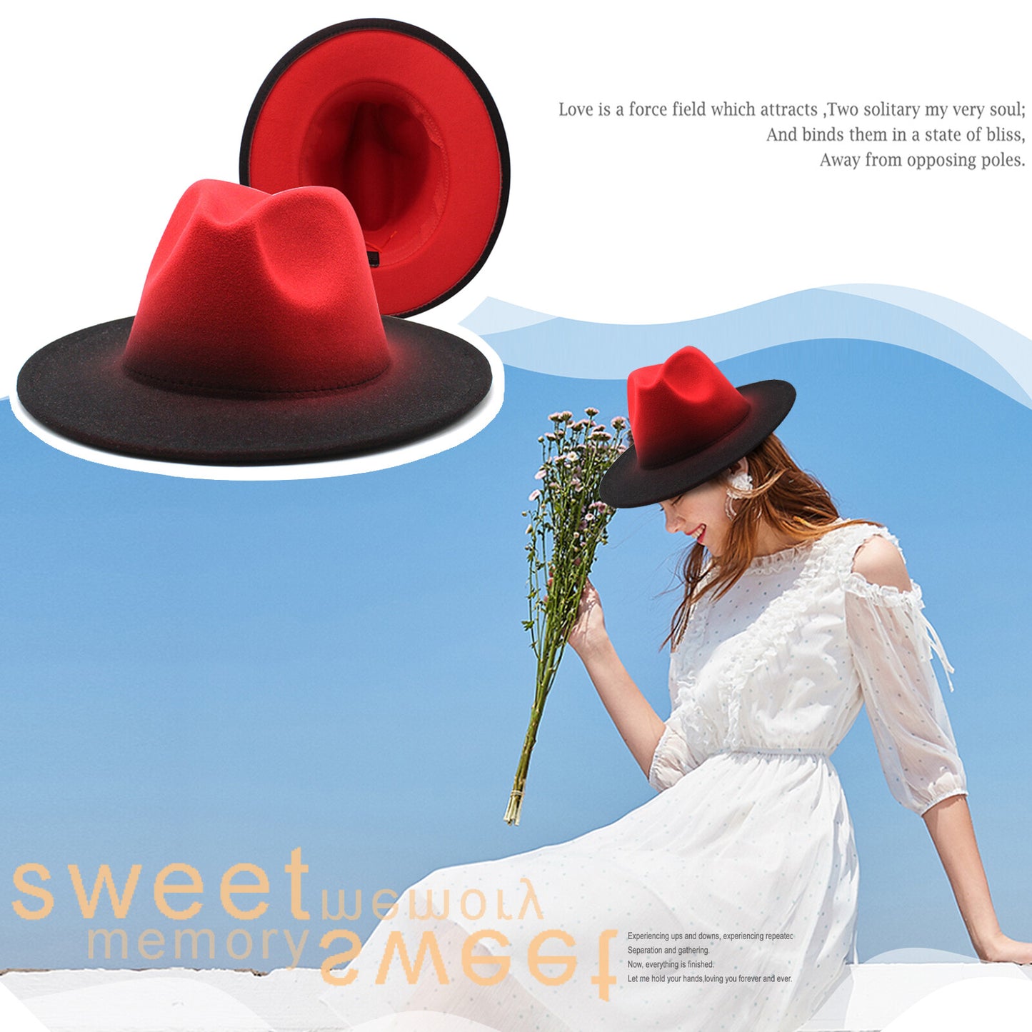 Two-Tone Gradient Panama Hat with Wide Brim - Boniskiss