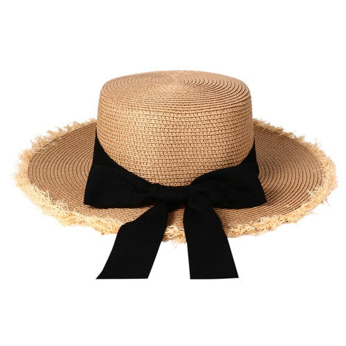 Panama Straw Hat with Bow Knot Ribbon - Boniskiss