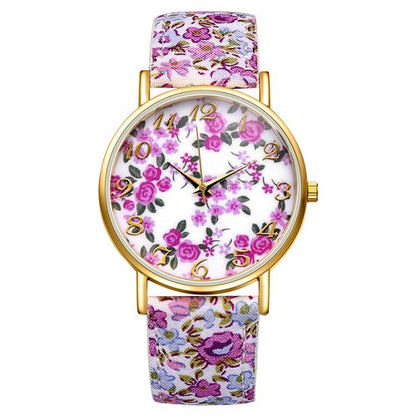 Boniskiss Boho Floral Printed Wrist Watch - Casual Adjustable Arabic Numeral Quartz Wrist Watch