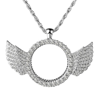 Personalized Photo Shiny CZ Angel Wings Custom Picture Chain Necklace - Boniskiss