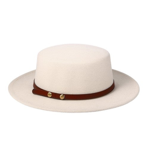 Flat Top Fedora Hat with Detachable Belt - Boniskiss