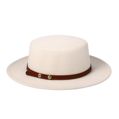 Flat Top Fedora Hat with Detachable Belt - Boniskiss