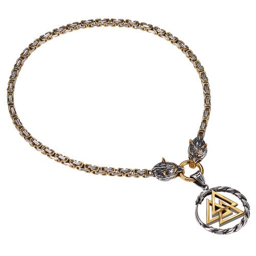 Boniskiss Men's Stainless Steel Vintage Viking Wolf Head Snake Rune Dangle Amulet Necklace