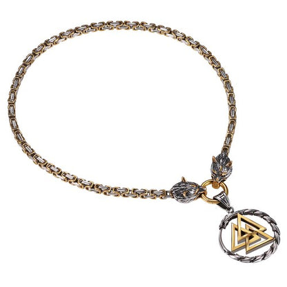 Boniskiss Men's Stainless Steel Vintage Viking Wolf Head Snake Rune Dangle Amulet Necklace