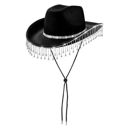 Chapeau de cowgirl disco western à franges et strass - Boniskiss