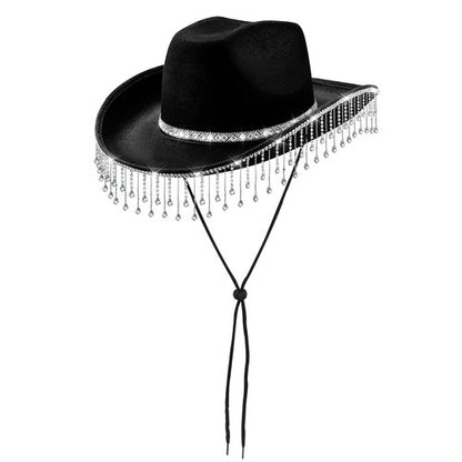 Chapeau de cowgirl disco western à franges et strass - Boniskiss