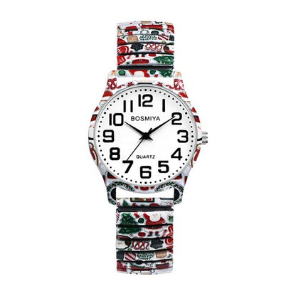 Boniskiss "Santa Claus" Women's Boho Printed Elastic Band Wrist Watch
