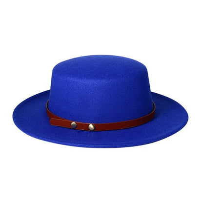 Flat Top Fedora Hat with Detachable Belt - Boniskiss