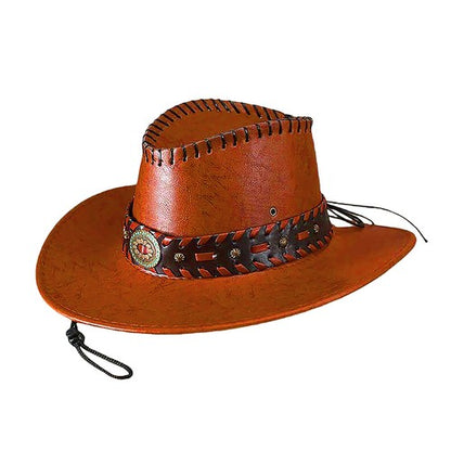 Faux Leather Western Cowboy Hat with Braided Band - Boniskiss