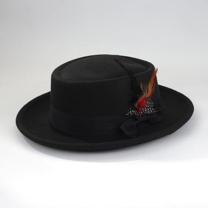 Boniskiss Unisex Classic Feather Vegan Felt Boater Fedora Hat