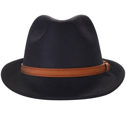 Classic Felt Fedora Hat Trilby Panama Hat Wide Brim with Leather Band - Boniskiss