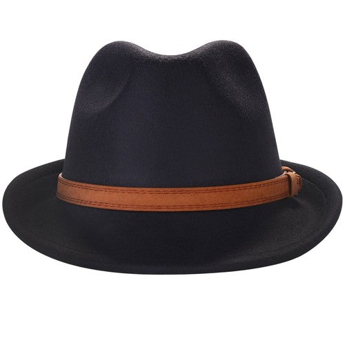 Classic Fedora Hat Trilby Panama Hat Wide Brim with Leather Band - Boniskiss