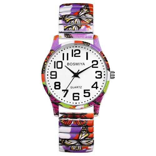 Boniskiss Boho Elastic Band Easy to Read Wrist Watch for Women - Large Dial Arabic Numerals Quartz Wrist Watch