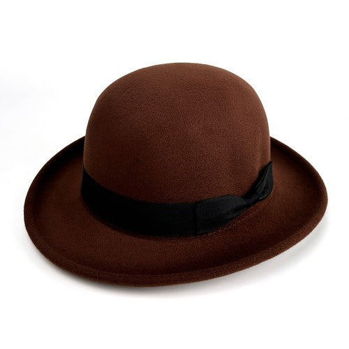 Vintage Elegant Bowler Dome Hat Retro Short Brim Fedora Hat with Hatband - Boniskiss