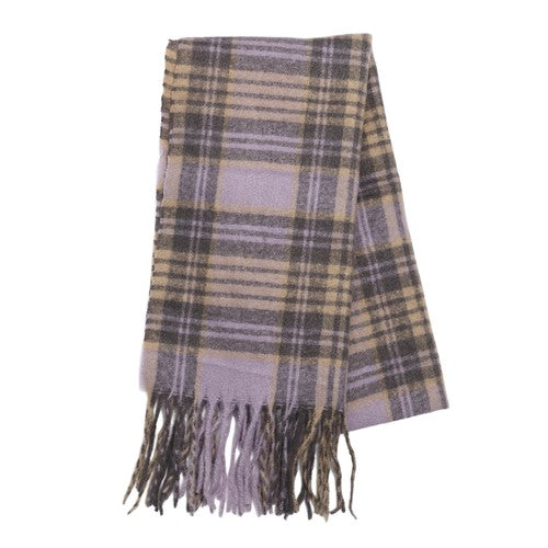 Boniskiss Unisex Fall Winter Faux Cashmere Plaid Scarf with Tassel
