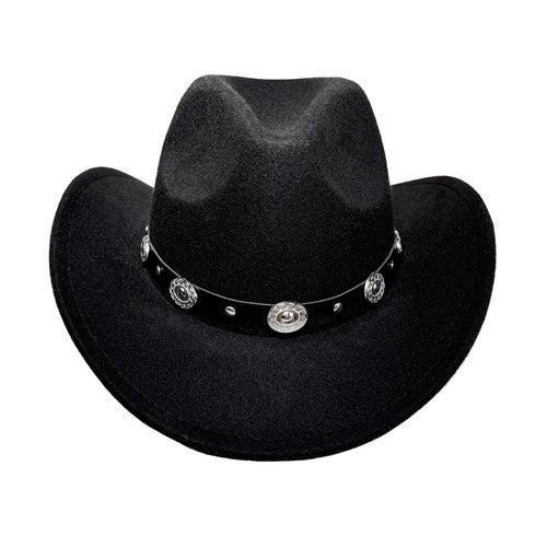 Western Cowboy Hat with Metal Decorative Band Wide Brim Styling Hat - Boniskiss