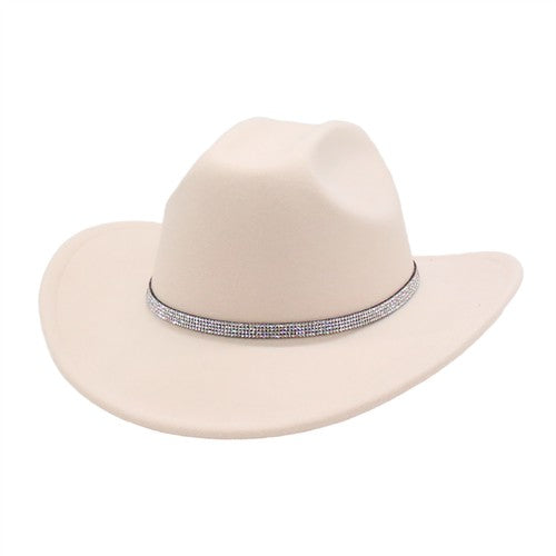 Rhinestone Embellished Cowboy Hat Western Wide Brim Hat - Boniskiss