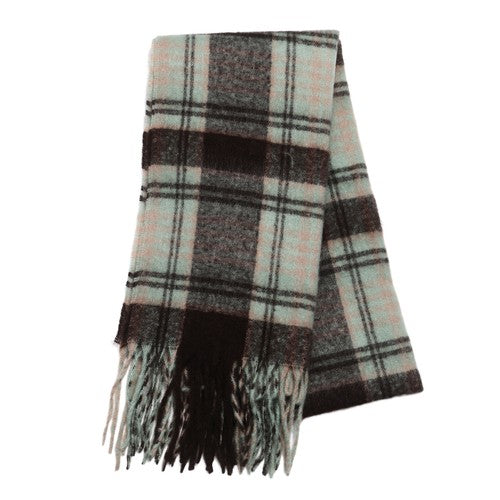 Boniskiss Unisex Fall Winter Faux Cashmere Plaid Scarf with Tassel