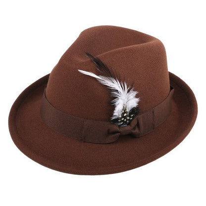 Classic Fedora Hat Short Brim Hat with Feather | Size M-L- Boniskiss
