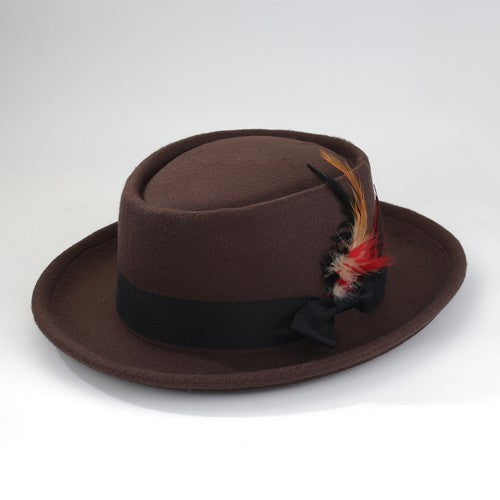Boniskiss Unisex Classic Feather Vegan Felt Boater Fedora Hat