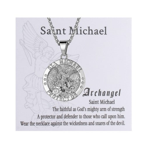 Boniskiss St Michael Necklace - Archangel Catholic Medal 316L Stainless Steel Amulet Pendant