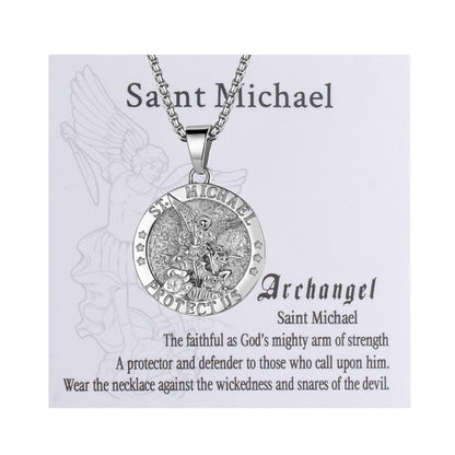 Boniskiss St Michael Necklace - Archangel Catholic Medal 316L Stainless Steel Amulet Pendant
