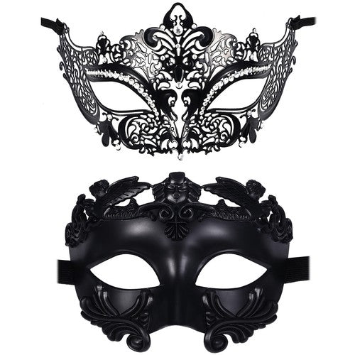 Boniskiss Couple 2pcs Masquerade Metal Masks - Roman Greek Men Mask Venetian Women Mask Set