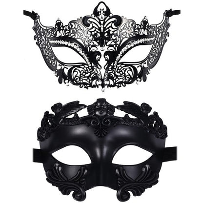 Boniskiss Couple 2pcs Masquerade Metal Masks - Roman Greek Men Mask Venetian Women Mask Set