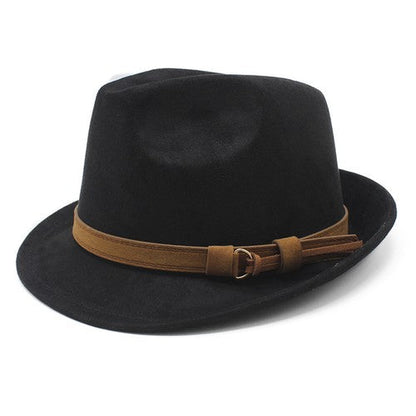 Classic Short Brim Fedora Trilby Jazz Hat with Belt - Boniskiss