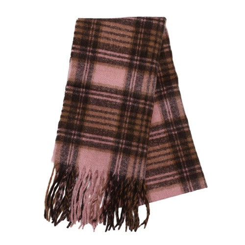 Boniskiss Unisex Fall Winter Faux Cashmere Plaid Scarf with Tassel