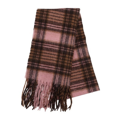 Boniskiss Unisex Fall Winter Faux Cashmere Plaid Scarf with Tassel