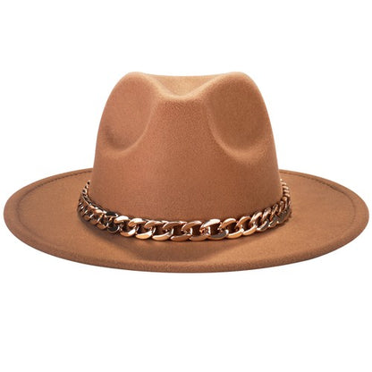 Fedora à larges bords avec chaîne cubaine, chapeau jazz en feutre de laine - Boniskiss