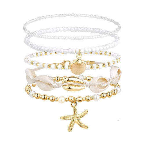 Boniskiss Bohemian Shell Anklets Set - Marine Life Anklets for Holiday Seaside Pool Party
