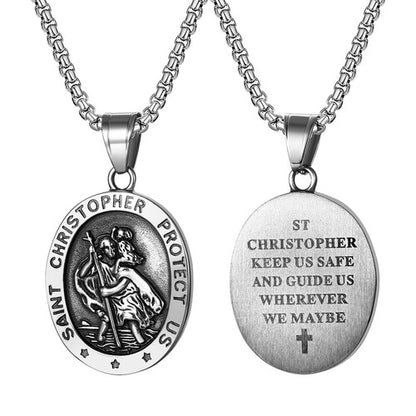 Boniskiss St Christopher Angel Medal Necklace - Traveler Medal Pendant Religious Amulet Necklace for Men